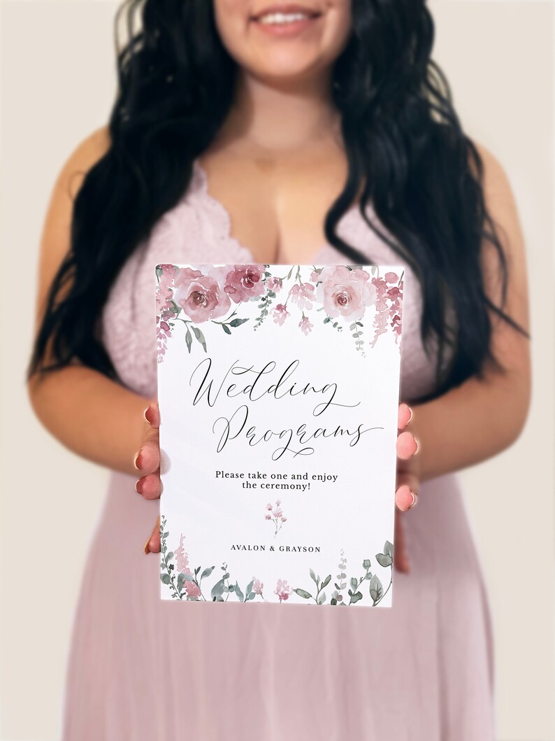 Dusty Rose Wedding Program Sign, Rose Gold Wedding Programs, Please Take One Sign, Printable Take a Program Template, Instant Download, AVA image 2