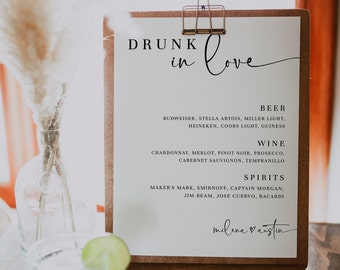 Printable Bar Menu Template, Wedding Bar Menu Sign, Wedding Bar Sign, Wedding Drink Sign, Signature Drink Sign, Drinks Menu Template, MILA