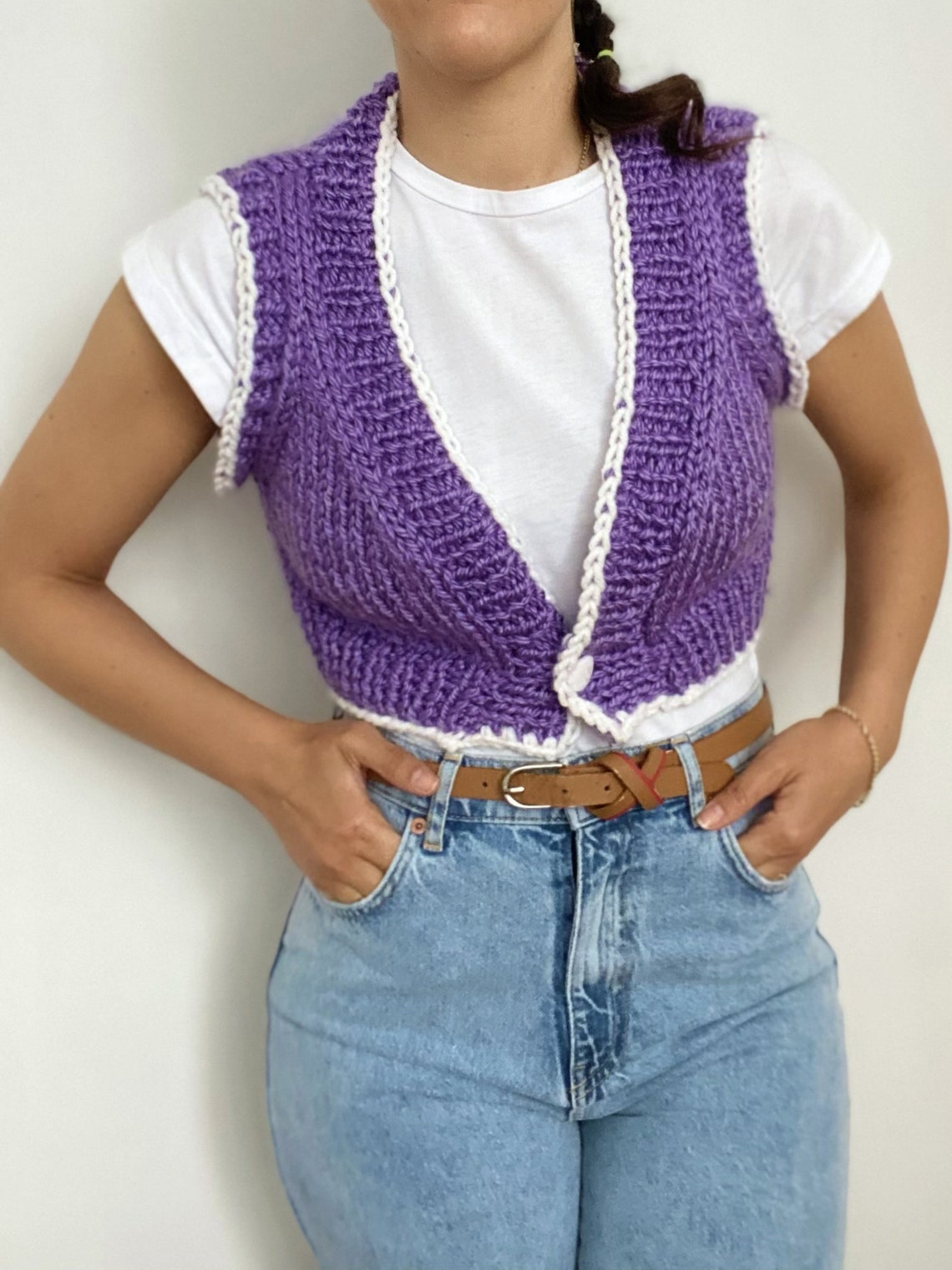 Purple Boho Vest Cropped Purple Vest Purple Sweater Vest Etsy