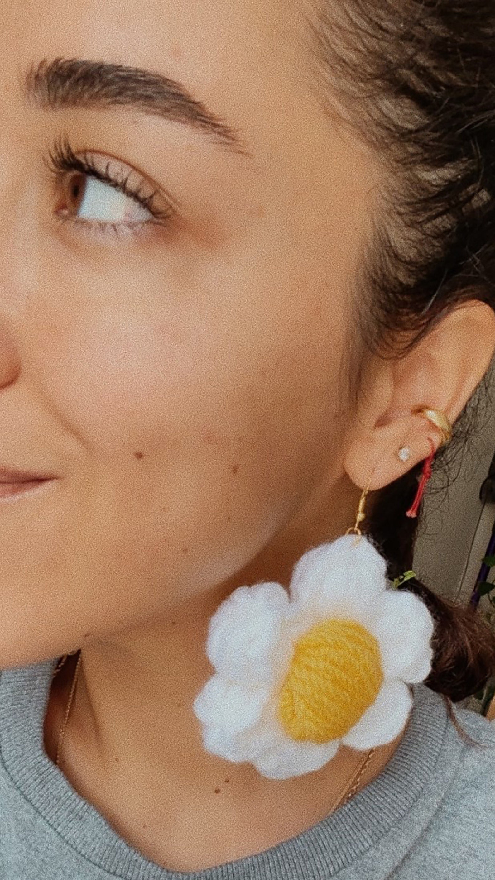 Large Daisy Earring White Sunflower Earring Floral Knit Etsy