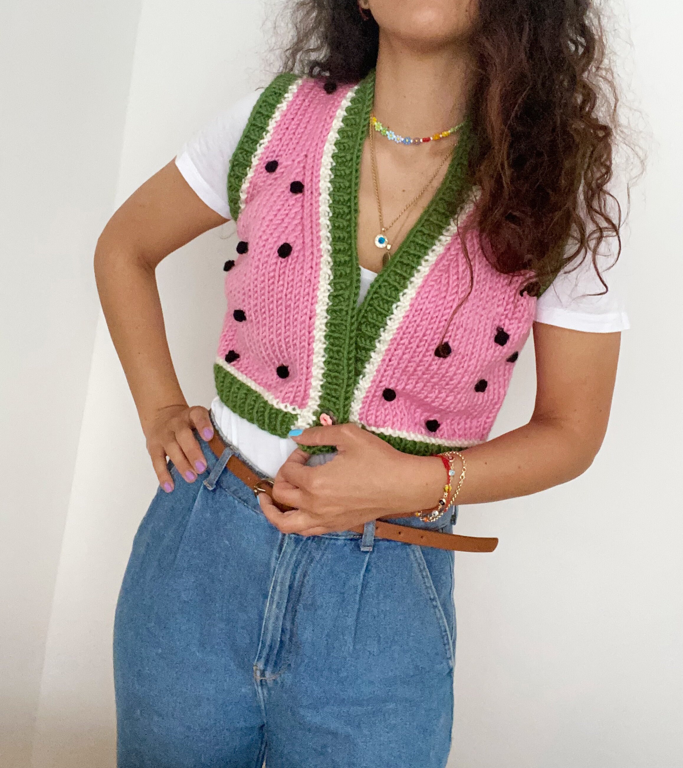 Pink Watermelon Vest Cropped Pink Vest 
