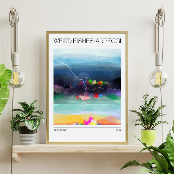 Music Poster | Radiohead Weird Fishes | Abstract Interpretation Art Print | Synesthesia Art | Wall Gallery | Decor | 90s British Rock