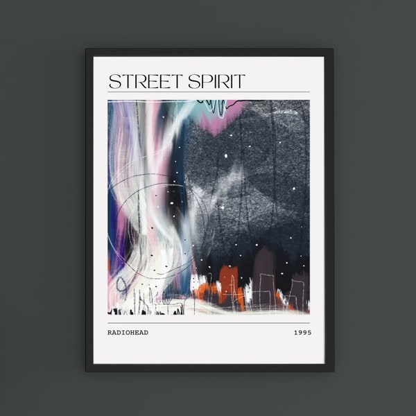 Muziekposter | Radiohead Streetspirit | Abstracte interpretatie Art Print | Synesthesie Kunst | Wandgalerij | Decor | Britse rock uit de jaren 90