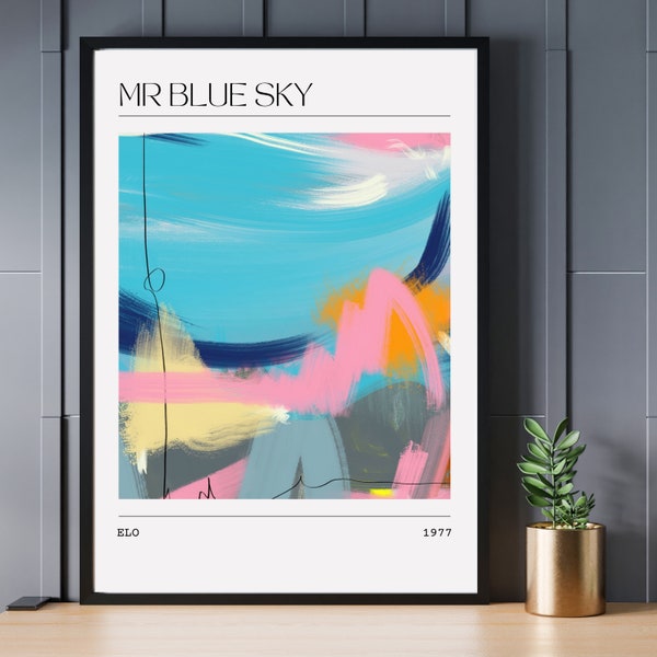 Music Poster | ELO - Mr Blue Sky | 70s Rock | Abstract Interpretation Art Print  | Electric Light Orchestra | Wall Gallery Decor