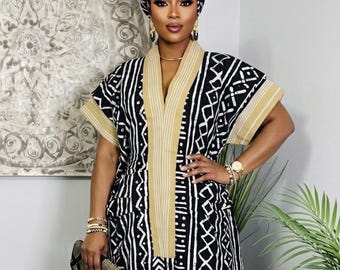 Bubu boubou kaftan met Nigeriaanse tribal print one size