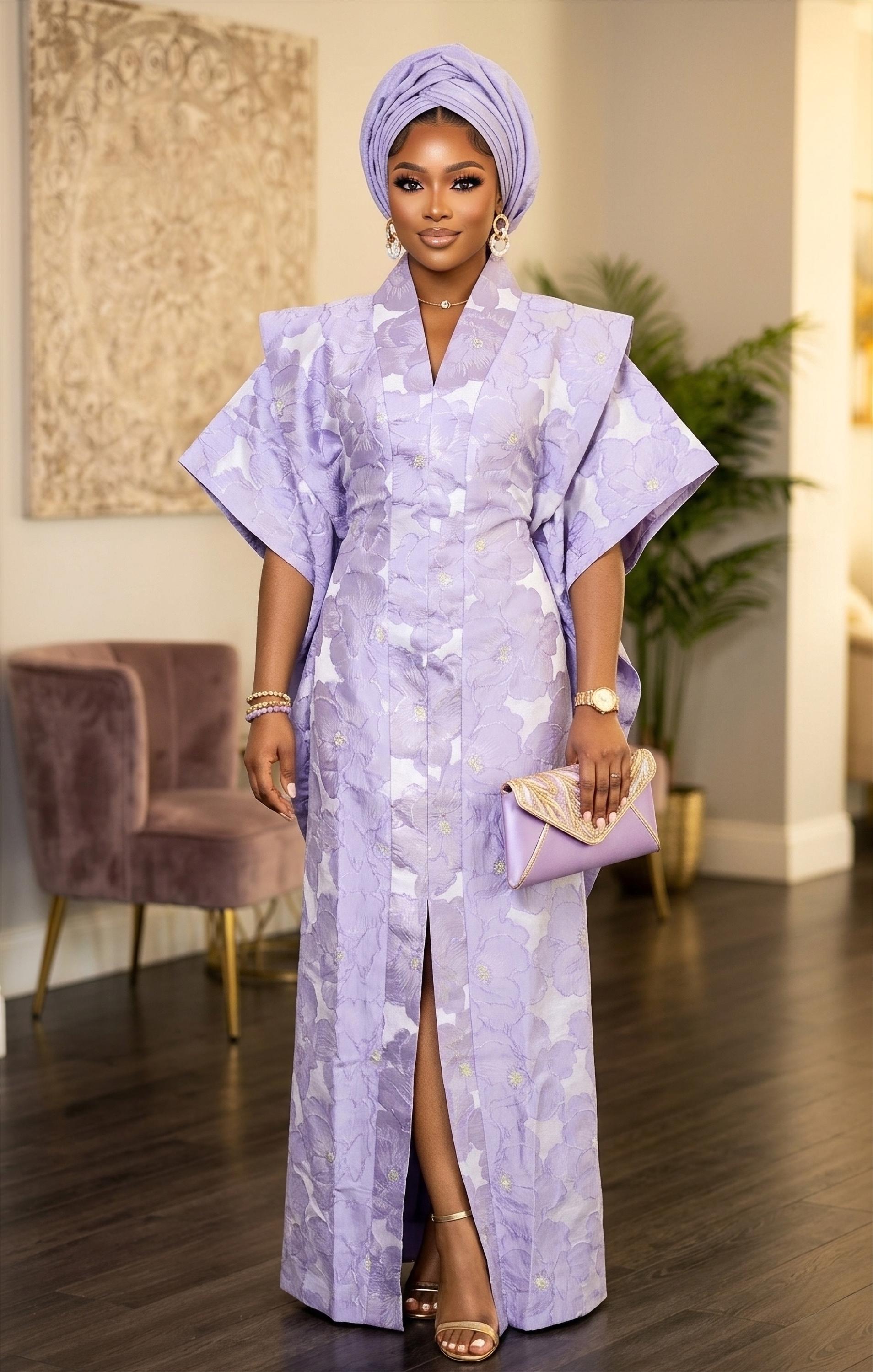 purple nigerian dress Purple African Wedding Dress, Embroidered Bridal Gown, Owanbe Style