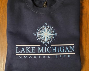 Lake Michigan Coastal life, Michigan gifts, Michigan sweatshirt, Lake Michigan crewneck sweatshirt