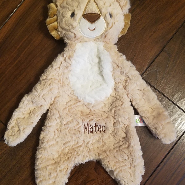 Lion personalized lovey embroidered name baby gift | Custom embroidery stuffed animal keepsake memory plushie toy animal birthday date