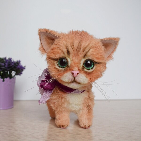 Kitten doll miniature height 4.7" (12cm), cat toy red gift. realistic animals