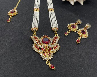 Bollywood jewellery, long necklace set, Indian long haar