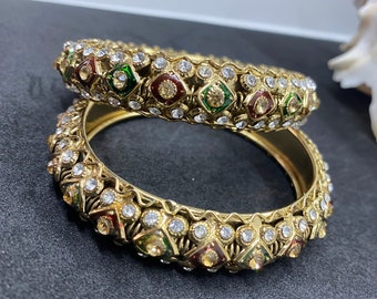Bollywood jewellery, Antique gold stone work bangle size 2.6, Indian bangles