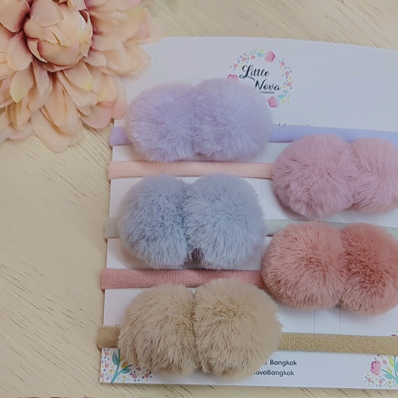 Bimbalo - Girls Fur Pom Headband Cream main image 0