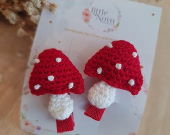 Crochet Handmade Mushroom Hair Clip, Knitted Cute Vegetable Hair Clip, Baby Crochet Hair Clip, Toddler Hair Clip