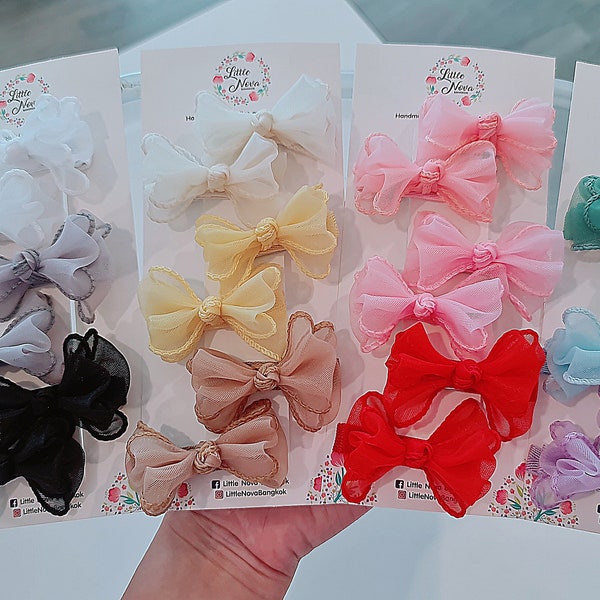 Set of 2 pcs Mini Organza Bow Hair Clips, Sweet Girly Bow Hair Clips, Organza Bow, Baby and Toddler Bow