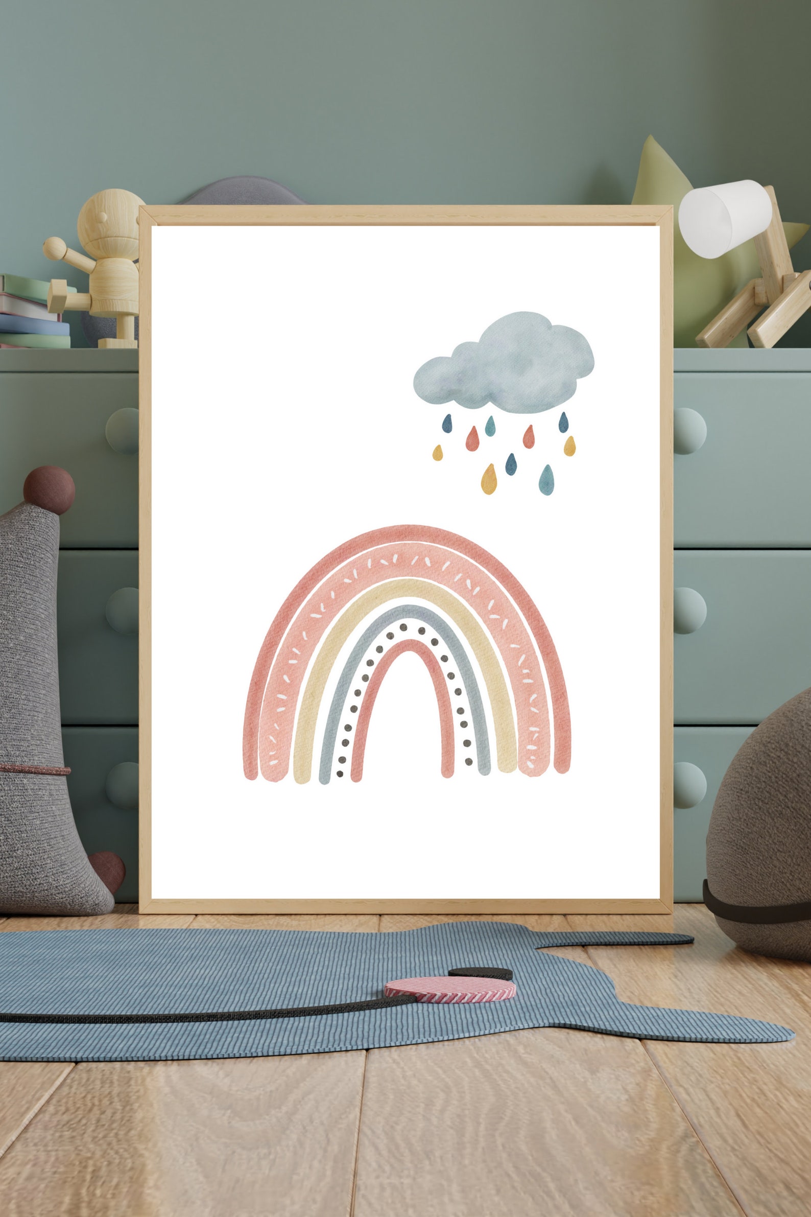 Nursery Wall Decor Printable Rainbow Raincloud Etsy