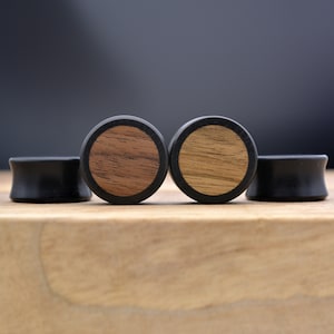 Ebony ear plugs with walnut