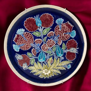 Hand-Painted Turkish Ceramic Plate - 34 cm | Traditional Iznik Floral Design, Turkish Ceramic Plates, Handmade Ceramic, Wall Art