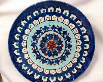 Prato de cerâmica turca pintado à mão - 34 cm | Design tradicional exclusivo, pratos de cerâmica turca, cerâmica artesanal, arte de parede