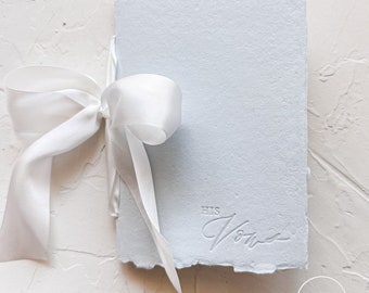 HIS Vow Booklet • Letterpress on Dusty Blue Handmade paper with Silk Ribbon