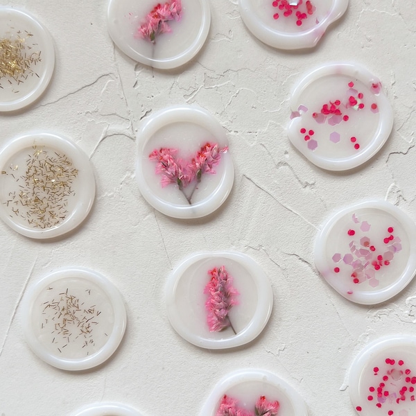 Love Note Wax Seal pack | Dried pink flower wax seal | Pink glitter and confetti wax seals for love notes