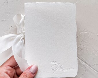 HER Wedding Vow Book • Letterpress on White Handmade paper with Silk Ribbon