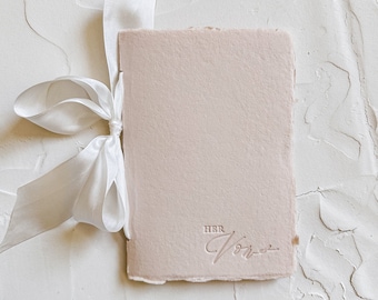HER Wedding Vow Book • Letterpress on Sandy Beige Handmade paper with Silk Ribbon