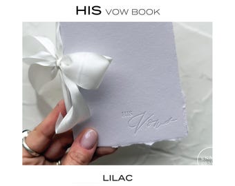 HIS Wedding Vow Book  • Letterpress on Lilac Handmade paper with White Silk Ribbon