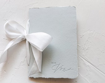 HIS Vow Booklet • Letterpress on Sage Green Handmade paper with Silk Ribbon