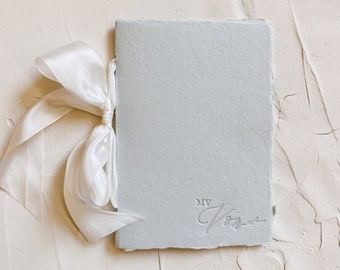 MY Vow Booklet • Letterpress on Dusty Blue Handmade paper with Silk Ribbon