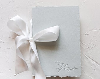 HER Vow Booklet • Letterpress on Sage Green Handmade paper with Silk Ribbon