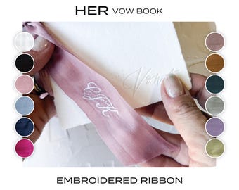 HER Wedding Vow Book • Letterpress on White Handmade paper with personalized embroidered ribbon