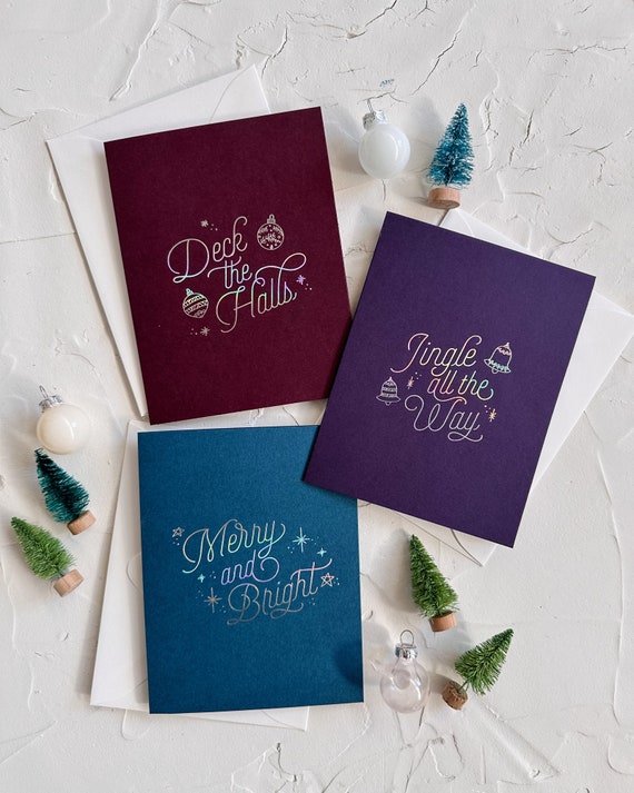 Holographic Foil Christmas Card Set: Jewel Tone Holiday Cards - Etsy Canada