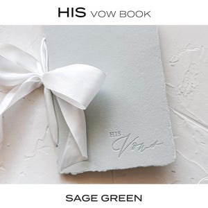 HIS Vow Booklet • Letterpress on Sage Green Handmade paper with Silk Ribbon