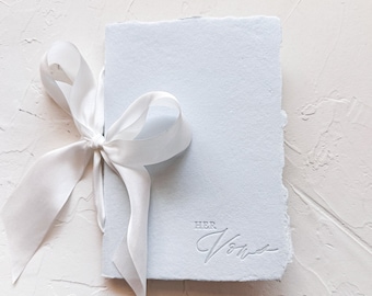 HER Vow Booklet • Letterpress on Dusty Blue Handmade paper with Silk Ribbon