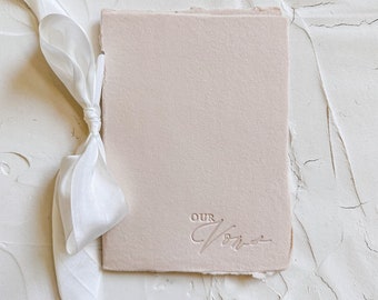 OUR Wedding Vow Book • Letterpress on Sandy Beige Handmade paper with Silk Ribbon