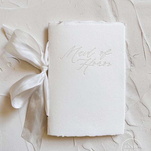 Cahier TOAST/SPEECH pour demoiselles d'honneur • Typographie sur papier blanc fait main avec ruban de soie