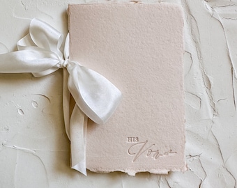 HIS Wedding Vow Book • Letterpress on Sandy Beige Handmade paper with Silk Ribbon