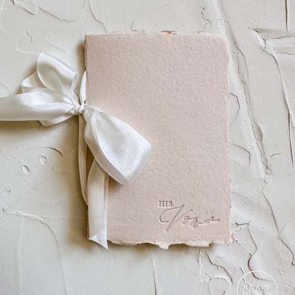 HIS Wedding Vow Book • Letterpress on Sandy Beige Handmade paper with Silk Ribbon