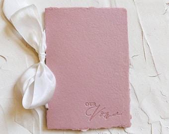 OUR Wedding Vow Book • Letterpress on Dusty Pink Handmade paper with Silk Ribbon