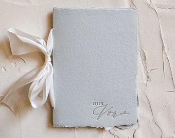 OUR Vow Booklet • Letterpress on Dusty Blue Handmade paper with Silk Ribbon
