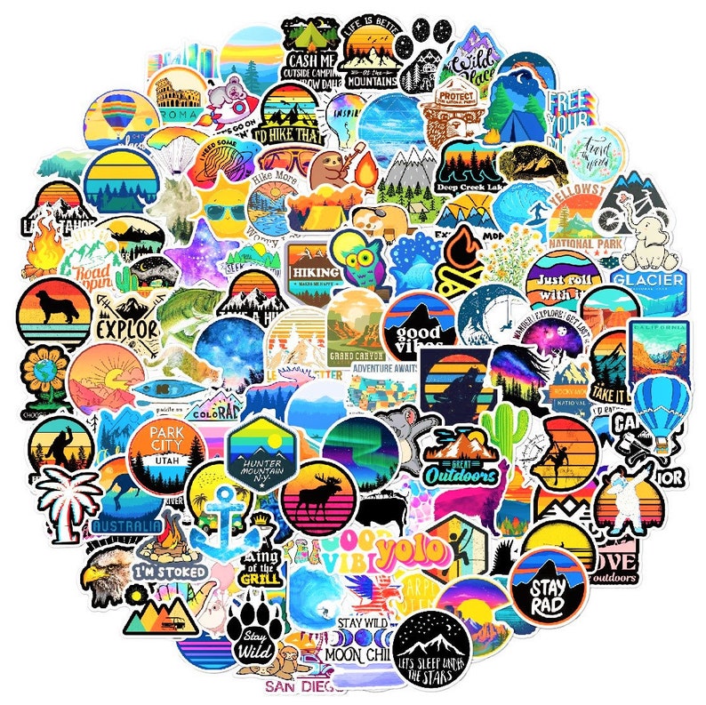 200pc Stickers Pack outdoor camping hiking Stickers Pack Nature Vsco Girls, Aesthetic stickers, laptop stickers, stickers for hydro flask image 2