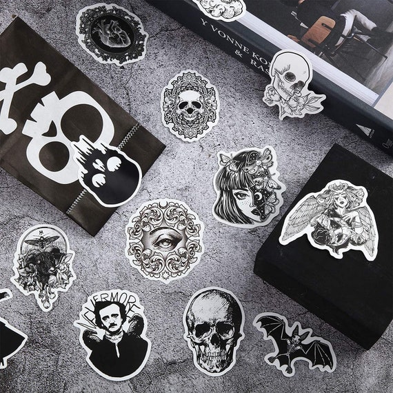 Gothic Stickers, 50 Pcs Goth Vinyl Sticker Pack, Waterproof Skeleton  Stickers