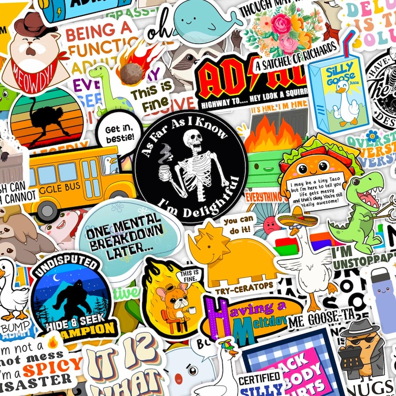 Relatable Sticker Designs 10-200PCS Funny Holographic Stickers for Adults, Waterproof Vinyl Pack ...