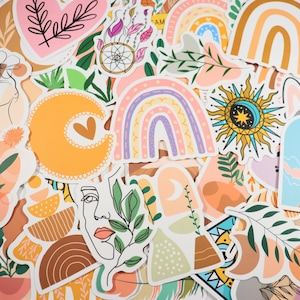 5-100pcs Aesthetic Boho Stickers, Cute Vinyl Waterproof Stickers for Water Bottles Laptop Phone Journaling Scrapbook