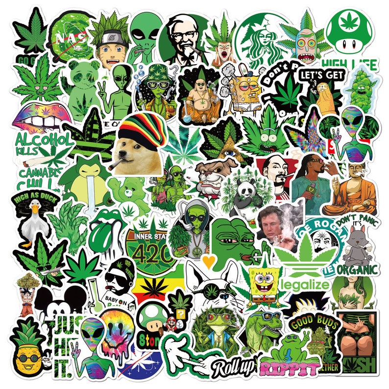 10-200 PCS Vinyl Waterproof Weed Stickers for Adults Cool Funny DIY Marijuana Stickers Decals Decoration for Laptop Water Bottles Luggage image 1