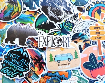 Outdoor Adventure Stickers for Water Bottles, Camping hiking Sticker pack for Laptop Decals Travel Suitcase Luggage Car Nature (Waterproof)