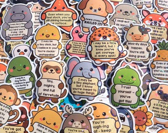 Lot de 10 à 100 autocollants holographiques pour animaux de soutien émotionnel, enfants mignons amis positifs inspirants pour bouteilles d'eau, ordinateurs portables, téléphones,