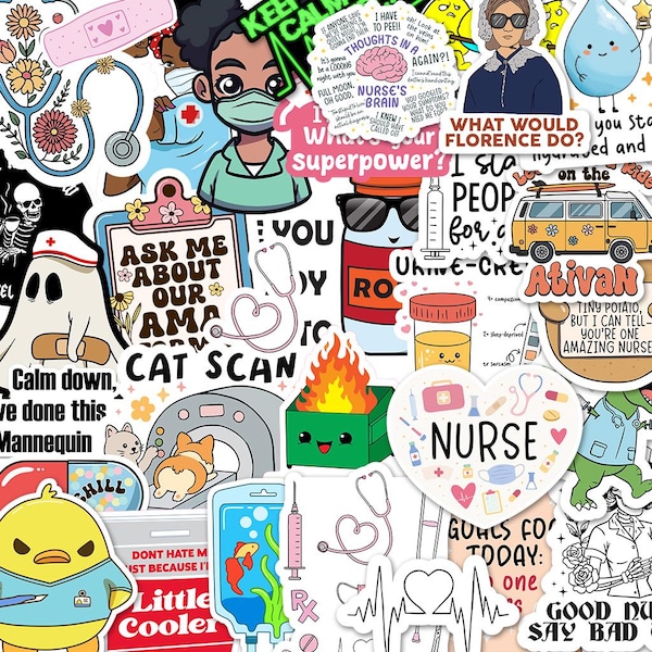 10-120PCS Funny Nurse Stickers Pack Nursing Gifts for Coworkers Medical Sticker Healthcare Worker Decals for Laptop, Water Bottle