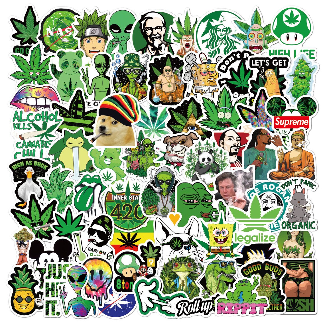 100 PCS Vinyl Waterproof Weed Stickers for Adults Cool Funny Etsy