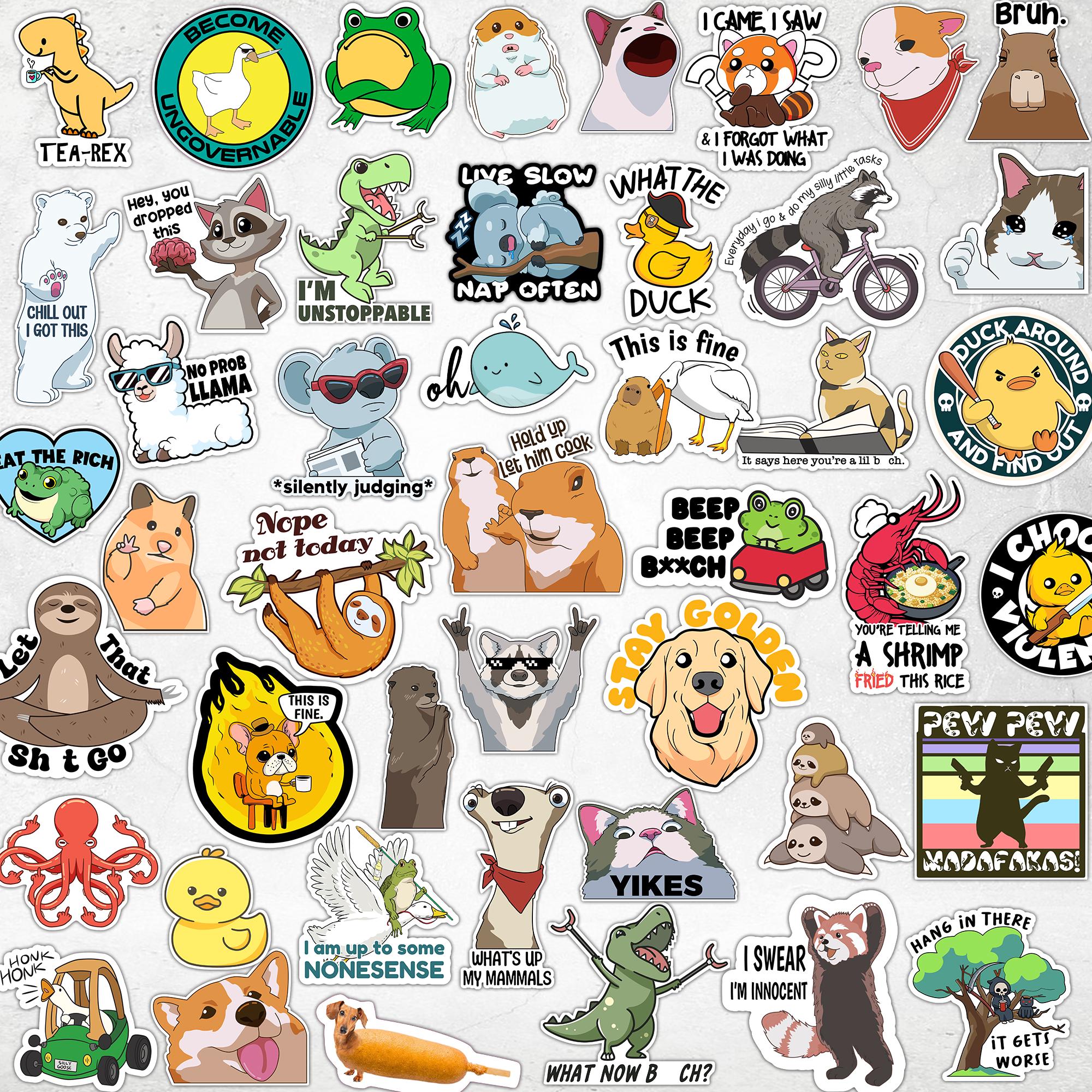 60-120PCS Funny Animal Stickers for Adults, Prank Meme Hilarious Sticker Pack for Laptop, Hard Hat, Work Water Bottles Computers Waterproof